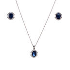 5-8 mm Lacivert Oval Zirkon Taşlı 925 Ayar Gümüş Kadın 2'li Set