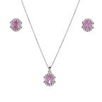 5-8 mm Pembe Oval Zirkon Taşlı 925 Ayar Gümüş Kadın 2'li Set