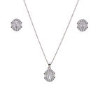 5-8 mm Oval Zirkon Taşlı 925 Ayar Gümüş Kadın 2'li Set