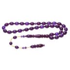 9-12 mm Mor Ametist Rengi Usta İşi Beyzi Kesim Sıkma Kehribar Tesbih