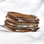 Simli ve Boncuklu Çoklu Deri Bileklik