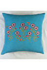 Mavi Renk Çiçek Desenli Nakışlı Yastık Kılıfı 40X40 | Kırlent Kılıfı Fermuarlı