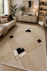 Norella Home Modern Geometrik Desenli Halı Bej Gold 200x300 cm Yıkanabilir Kaymaz Taban