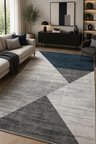 NORELLA HOME Modern Geometrik Desenli Halı 140x200 cm Dikdörtgen Dijital Baskı Yıkanabilir Kaymaz Tabanlı Polyester
