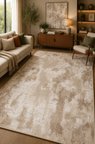 Norella Home Dekoratif Halı Soyut Desenli Bej Krem 140 x 200 cm Yıkanabilir Kaymaz Taban