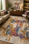 Norella Home Modern Soyut Desenli Halı 200x300 cm Çok Renkli Kaymaz Taban Yıkanabilir