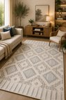Norella Home Bohem Geometrik Desenli Kaymaz Taban Halı 60x90 cm Etnik Yıkanabilir Dekoratif Halı