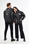 Unisex Oversize Suni Deri MOTOSPORT Astarlı Bomber Ceket