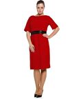 Nidya Moda Büyük Beden Kadın Kırmızı Sırt V Pullu Payet Kemerli Taş İşli  Abiye Elbise-4020PK