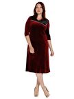 Nidya Moda Büyük Beden Kadın Bordo Roba Taşlı Kombinli Kadife Abiye Elbise-4073B