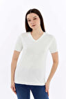 Kadın Beyaz V Yaka Cupra Modal Kumaş Kısa Kollu T-shırt
