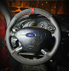 DİKİŞLİ DİREKSİYON KILIFI NUBUK / NOKTALI DERİ KIRMIZI YÜZÜK KIRMIZI DİKİŞ FORD FOCUS 1 İÇİN