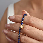 14 Ayar Altın Kaplama  Lapis Lazuli Doğal Taşlı Yıldız Gümüş Bileklik - BGS00107