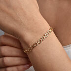 14 Ayar Altın Kaplama İtalyan Gösterişli ve Hafif Gümüş Bileklik - BP00103