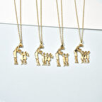 14 Ayar Altın Kaplama Anne ve İki Kız Bir Erkek Çocuk Aile Aşk Gümüş Kolye - CN00446