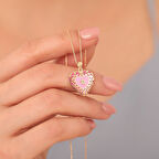 925 Ayar Altın Mikron Kaplamalı Mineli Kalp Detaylı Kolye - CNE00127