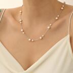 925 Ayar Gümüş Cream Tatlısu İncisi Kolye-7 ve 5mm