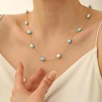 925 Ayar Gümüş Barock Fresh Blue Tatlısu İncisi Kolye-8mm