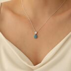 925 Ayar Gümüş Turkuaz & Beyaz Taşlı Drop Kolye