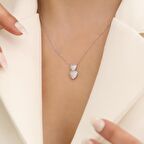 925 Ayar Gümüş Beyaz Taşlı Çift Kalpli Kolye