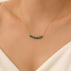 925 Ayar Gümüş Değerli ve Doğal Malahit Taşlı Tasarım Kolye - CNS00552