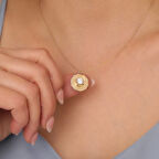 18Ayar Altın Mikron Kaplama Geometrik Swarovskı Tektaş Tasarım Kolye - CNS00599