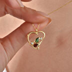 14 Ayar Altın Kaplama Zarif Renkli Taşlı Kalp Gümüş Kolye - CNS00613