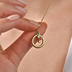 14 Ayar Altın Kaplama Renkli Taşlı Çember Gümüş Kolye - CNS00616