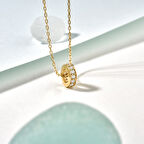 14 Ayar Altın Kaplama Kişiselleştirilebilir Minimal Taşlı Halka Gümüş Kolye - CNS00617