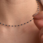 14 Ayar Altın Kaplama Safir Doğal Taş  El Yapımı Gümüş Kolye - CNS00626