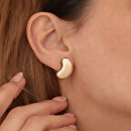 18 Ayar Altın Mikron Kaplama Fasulye Temalı Tasarım Gümüş Küpe - E00273