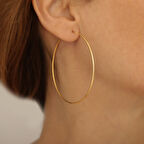 18 Ayar Altın Mikron Kaplama Hafif Halka Gümüş Küpe - E00276