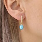 925 Ayar Gümüş Taş Detaylı Barock Ocean Blue Tatlısu İncisi Küpe-8mm