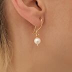 925 Ayar Gümüş Cream Tatlısu İncisi Küpe-8mm