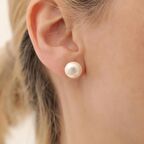 925 Ayar Gümüş Cream Tatlısu İncisi Çivi Küpe-11mm