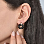 14 Ayar Altın Kaplama Gerçek ve Doğal Donut Onyx Siyah Taşlı Halka Küpe - ES00154