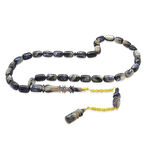 Nipora Gold Renk 925 Ayar Gümüş Püsküllü İmamesı Usta İşçilikli Kapsül Kesim Sedefli Mavi-Beyaz Katalin Tesbih