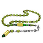 Nipora Kararmaz Metal Halat Püsküllü Nakkaş İmameli Arpa Kesim Su Yeşili Ateş Kehribar Tesbih