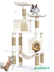 Demonte Kurulabilir Çift Yuvalı Lüx Büyük Boy Jüt Ip Tırmalamalı Kedi Oyun Evi Kedi Tırmalaması Beyaz