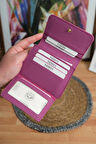 Çok Bölmeli Hakiki Deri Kartlık Cüzdan Fuşya