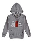 Kız Çocuk Gri Renk Panda Baskılı Over Fit Kanguru Cepli Kapüşonlu Sweatshirt