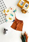 Neşeli Bebekler Dinazor Desen Kısa Kollu Şortlu Takım Kiremit