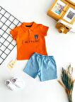 Neşeli Bebekler Lacoste Yaka Tişört Kot Şortlu Takım Turuncu