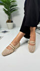 Günlük Kadın Babet Fileli Çift Bantlı Tokalı Oval Burunlu Tırtıklı Taban Kısa Topuklu Ayakkabı 315
