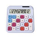 12 Haneli Güneş Enerjili Hesap Makinesi Açılı Geniş Ekran, Çift Güç Kaynağı Solar BÜYÜK BOY LİLA