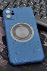 iPhone 11 Uyumlu İnidgo Mavi Benekli Desenli İnce Sert Kapak Kılıf Kamera Lens Korumalı
