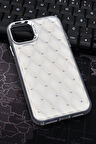 iPhone 11 Uyumlu Baklava Desenli Pırlanta Taşlı Sert Kapak Kılıf Beyaz