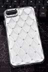 iPhone 7 / 8 Uyumlu Baklava Desenli Pırlanta Taşlı Sert Kapak Kılıf Beyaz