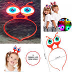 Led Işıklı  Pilli 3 Farklı Modda Yanan Uzaylı Göz Parti Tacı Kırmızı Renk 18x12 Cm