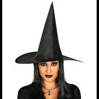 Yetişkin Boy Siyah Cadı Şapkası Ve Uzun Siyah Cadı Peruğu